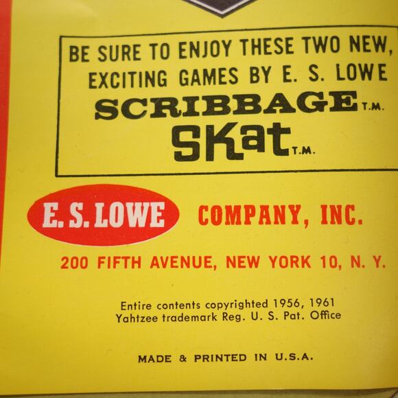 E.S. Lowe Company Vintage 1961 Yahtzee Family Game Complete - Picture 7 of 8